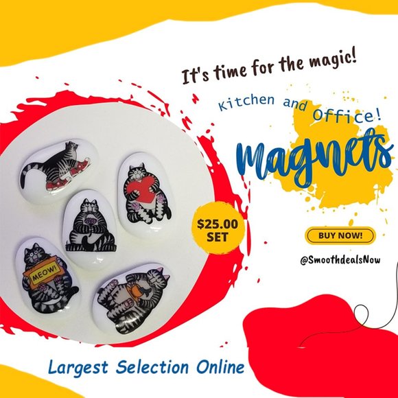 🐱 Kliban Styled Cat Magnets 🖼️ Set of 5 for Fridge & Office 🐾 - Picture 1 of 6
